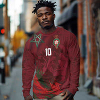 Custom Morocco National Football Long Sleeve Shirt The Atlas Lions Grunge with National Flag - Wonder Print Shop