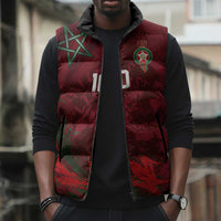 Custom Morocco National Football Sleeveless Puffer Jacket The Atlas Lions Grunge with National Flag - Wonder Print Shop