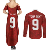 Custom Poland National Football Couples Matching Summer Maxi Dress and Long Sleeve Button Shirt The Eagles on Flames - Wonder Print Shop
