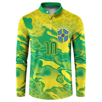 Custom Brazil National Football Button Sweatshirt South American Wild Nature Sporty Style - Wonder Print Shop