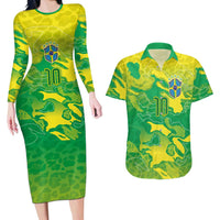 Custom Brazil National Football Couples Matching Long Sleeve Bodycon Dress and Hawaiian Shirt South American Wild Nature Sporty Style - Wonder Print Shop