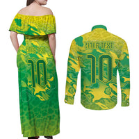 Custom Brazil National Football Couples Matching Off Shoulder Maxi Dress and Long Sleeve Button Shirt South American Wild Nature Sporty Style - Wonder Print Shop