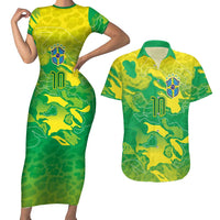 Custom Brazil National Football Couples Matching Short Sleeve Bodycon Dress and Hawaiian Shirt South American Wild Nature Sporty Style - Wonder Print Shop