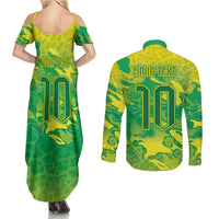 Custom Brazil National Football Couples Matching Summer Maxi Dress and Long Sleeve Button Shirt South American Wild Nature Sporty Style - Wonder Print Shop