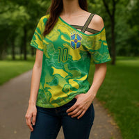 Custom Brazil National Football Cross Shoulder Shirt South American Wild Nature Sporty Style - Wonder Print Shop