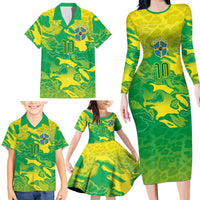 Custom Brazil National Football Family Matching Long Sleeve Bodycon Dress and Hawaiian Shirt South American Wild Nature Sporty Style - Wonder Print Shop