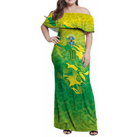 Custom Brazil National Football Family Matching Off Shoulder Maxi Dress and Hawaiian Shirt South American Wild Nature Sporty Style - Wonder Print Shop