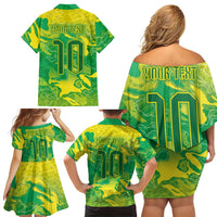 Custom Brazil National Football Family Matching Off Shoulder Short Dress and Hawaiian Shirt South American Wild Nature Sporty Style - Wonder Print Shop