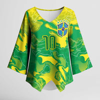 Custom Brazil National Football Kimono Sleeve Blouse South American Wild Nature Sporty Style - Wonder Print Shop