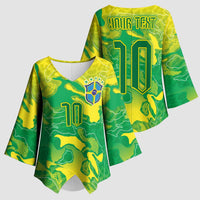 Custom Brazil National Football Kimono Sleeve Blouse South American Wild Nature Sporty Style - Wonder Print Shop
