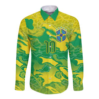 Custom Brazil National Football Long Sleeve Button Shirt South American Wild Nature Sporty Style - Wonder Print Shop