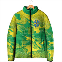 Custom Brazil National Football Padded Jacket South American Wild Nature Sporty Style - Wonder Print Shop