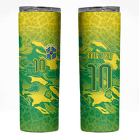 Custom Brazil National Football Skinny Tumbler South American Wild Nature Sporty Style - Wonder Print Shop