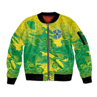 Custom Brazil National Football Sleeve Zip Bomber Jacket South American Wild Nature Sporty Style - Wonder Print Shop