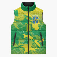 Custom Brazil National Football Sleeveless Puffer Jacket South American Wild Nature Sporty Style - Wonder Print Shop