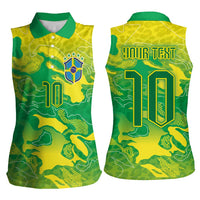 Custom Brazil National Football Women Sleeveless Polo Shirt South American Wild Nature Sporty Style - Wonder Print Shop