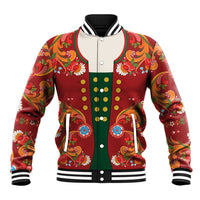 Norwegian Male Bunad Baseball Jacket with Rosemaling Folk Art Red Color - Wonder Print Shop