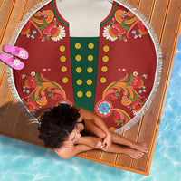 Norwegian Male Bunad Beach Blanket with Rosemaling Folk Art Red Color - Wonder Print Shop