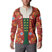 Norwegian Male Bunad Button Sweatshirt with Rosemaling Folk Art Red Color - Wonder Print Shop