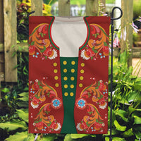 Norwegian Male Bunad Garden Flag with Rosemaling Folk Art Red Color - Wonder Print Shop