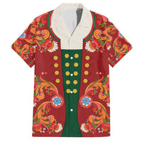 Norwegian Male Bunad Hawaiian Shirt with Rosemaling Folk Art Red Color - Wonder Print Shop