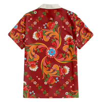 Norwegian Male Bunad Hawaiian Shirt with Rosemaling Folk Art Red Color - Wonder Print Shop