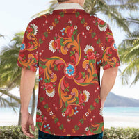 Norwegian Male Bunad Hawaiian Shirt with Rosemaling Folk Art Red Color - Wonder Print Shop