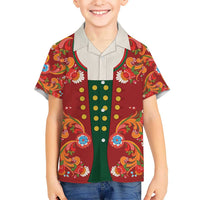 Norwegian Male Bunad Kid Hawaiian Shirt with Rosemaling Folk Art Red Color - Wonder Print Shop