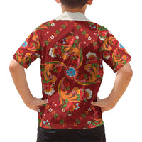 Norwegian Male Bunad Kid Hawaiian Shirt with Rosemaling Folk Art Red Color - Wonder Print Shop