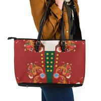 Norwegian Male Bunad Leather Tote Bag with Rosemaling Folk Art Red Color - Wonder Print Shop