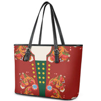 Norwegian Male Bunad Leather Tote Bag with Rosemaling Folk Art Red Color - Wonder Print Shop