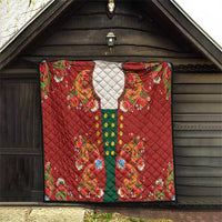 Norwegian Male Bunad Quilt with Rosemaling Folk Art Red Color - Wonder Print Shop