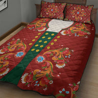 Norwegian Male Bunad Quilt Bed Set with Rosemaling Folk Art Red Color - Wonder Print Shop