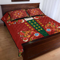 Norwegian Male Bunad Quilt Bed Set with Rosemaling Folk Art Red Color - Wonder Print Shop