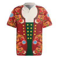 Norwegian Male Bunad Rugby Jersey with Rosemaling Folk Art Red Color - Wonder Print Shop