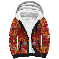 Norwegian Male Bunad Sherpa Hoodie with Rosemaling Folk Art Red Color - Wonder Print Shop