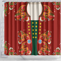 Norwegian Male Bunad Shower Curtain with Rosemaling Folk Art Red Color - Wonder Print Shop