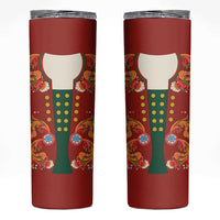 Norwegian Male Bunad Skinny Tumbler with Rosemaling Folk Art Red Color - Wonder Print Shop