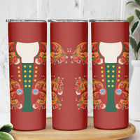 Norwegian Male Bunad Skinny Tumbler with Rosemaling Folk Art Red Color - Wonder Print Shop