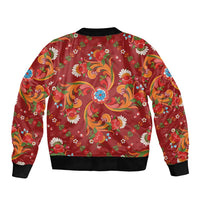 Norwegian Male Bunad Sleeve Zip Bomber Jacket with Rosemaling Folk Art Red Color - Wonder Print Shop