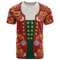 Norwegian Male Bunad T Shirt with Rosemaling Folk Art Red Color - Wonder Print Shop