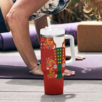 Norwegian Male Bunad Tumbler With Handle with Rosemaling Folk Art Red Color - Wonder Print Shop