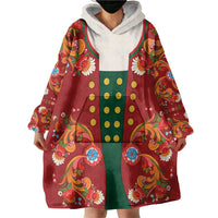 Norwegian Male Bunad Wearable Blanket Hoodie with Rosemaling Folk Art Red Color - Wonder Print Shop