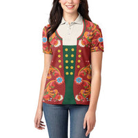 Norwegian Male Bunad Women Polo Shirt with Rosemaling Folk Art Red Color - Wonder Print Shop