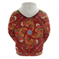 Norwegian Male Bunad Zip Hoodie with Rosemaling Folk Art Red Color - Wonder Print Shop