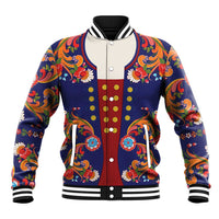 Norwegian Male Bunad Baseball Jacket with Rosemaling Folk Art Navy Color - Wonder Print Shop