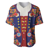 Norwegian Male Bunad Baseball Jersey with Rosemaling Folk Art Navy Color - Wonder Print Shop
