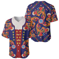 Norwegian Male Bunad Baseball Jersey with Rosemaling Folk Art Navy Color - Wonder Print Shop