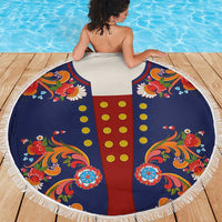 Norwegian Male Bunad Beach Blanket with Rosemaling Folk Art Navy Color - Wonder Print Shop