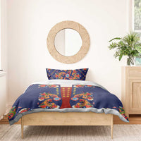 Norwegian Male Bunad Bedding Set with Rosemaling Folk Art Navy Color - Wonder Print Shop